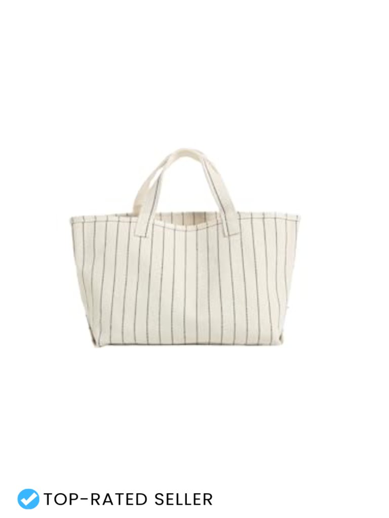 Small Striped Canvas Tote Bag Hand Carry Water Repellent Coating